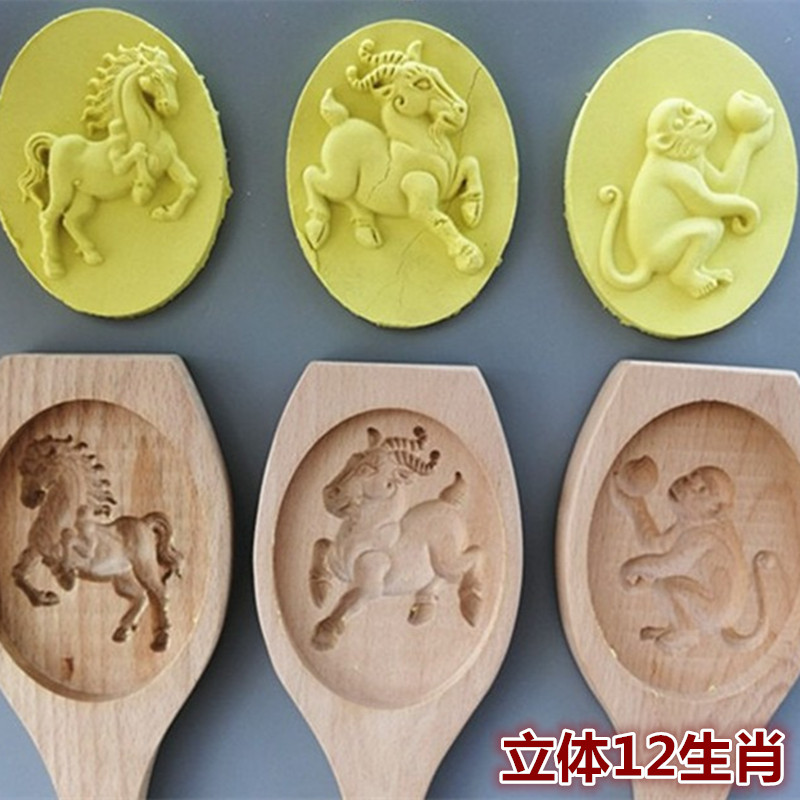 立体牛馒头模具大号立体十二生肖木质模具卡通动物牛气冲天花饽饽
