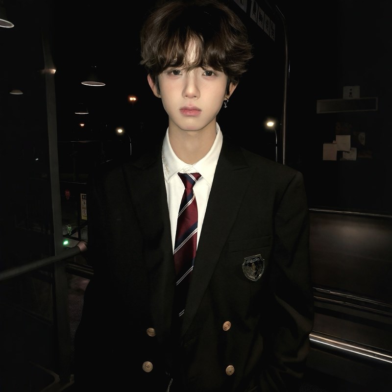 【刺篇】dk制服校供感上衣西装黑色蓝色男休闲外套双排扣西服套装