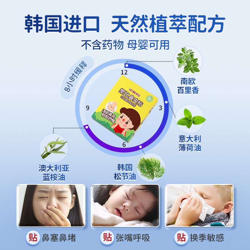 乐比儿童通鼻贴婴儿宝宝鼻塞通鼻神器小儿鼻通贴鼻舒贴鼻子不通气