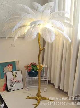 仿真椰子树装饰地灯北欧客厅卧室灯树脂鸵鸟毛网红氛围羽毛落地灯
