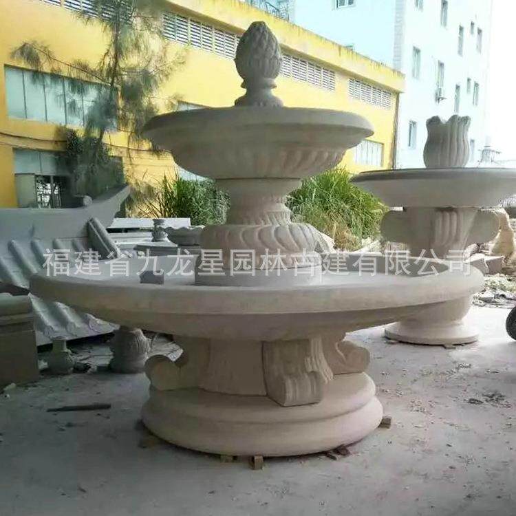 石雕喷泉户外庭院鱼池水景造景花园水池欧式大型假山流水喷泉摆件