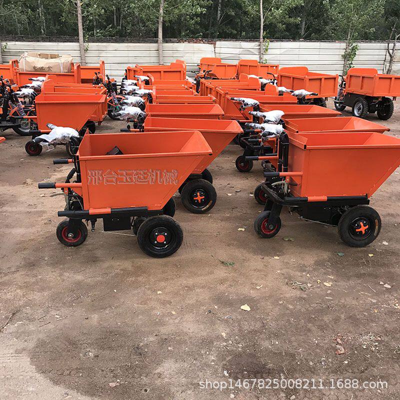 小型工程拉货平板运输三轮车工地小型电瓶手推电动灰斗车可骑行