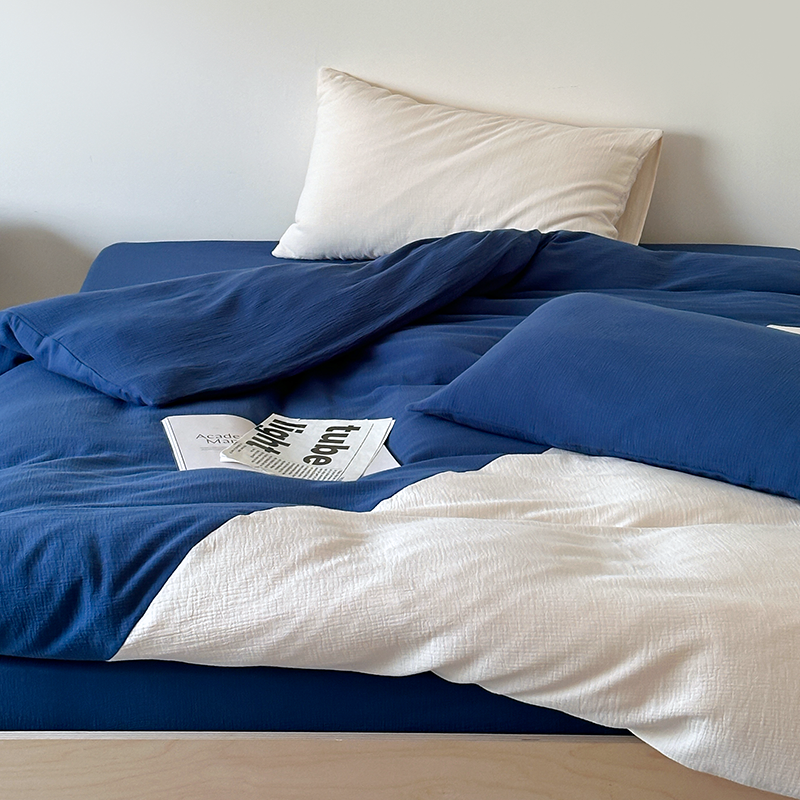 韩式小香风双层纱布纯棉四件套拼色高级感全棉超柔床单被套罩床品,床上用品,床品套件/四件套/多件套,淘宝优惠券,粉丝福利购,淘宝优惠卷