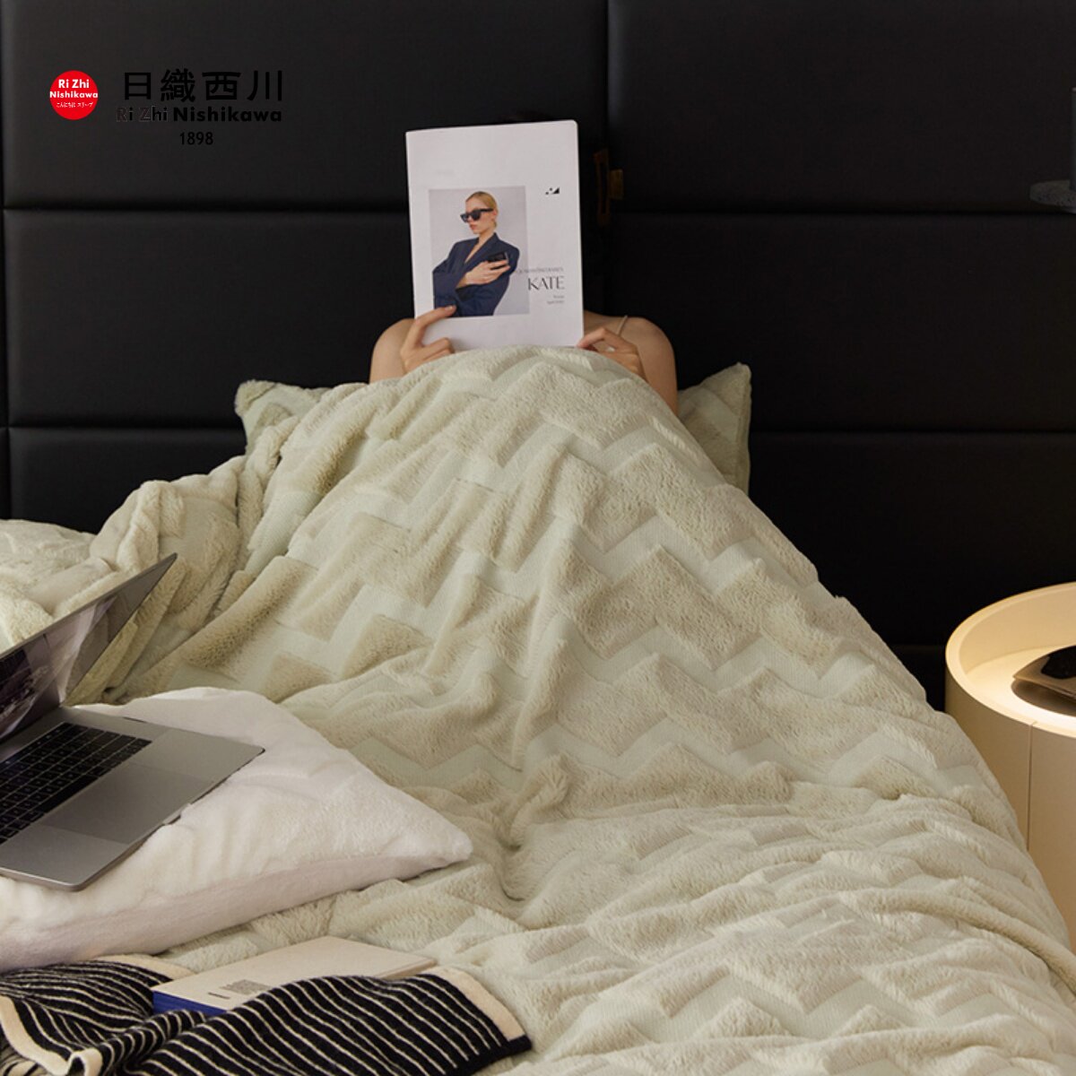 纯色波浪纹牛奶绒四件套撸猫感法兰绒轻奢床上用品冬天珊瑚绒被套