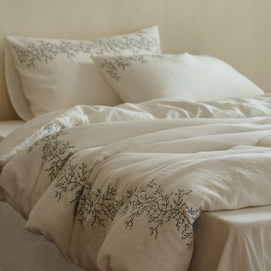 轻奢高级感极简设计全棉刺绣疏影四件套床单被套枕套质感床上用品,床上用品,床品套件/四件套/多件套,淘宝优惠券,粉丝福利购,淘宝优惠卷