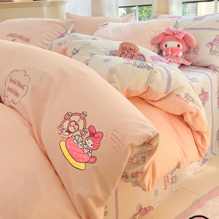 日织西川ins风卡通加厚全棉磨毛四件套纯棉床单被罩床笠2024新款