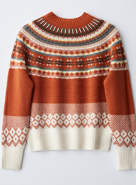 F47《100%绵羊毛》  费尔岛针织毛衣女衫秋冬装宽松高级感上衣