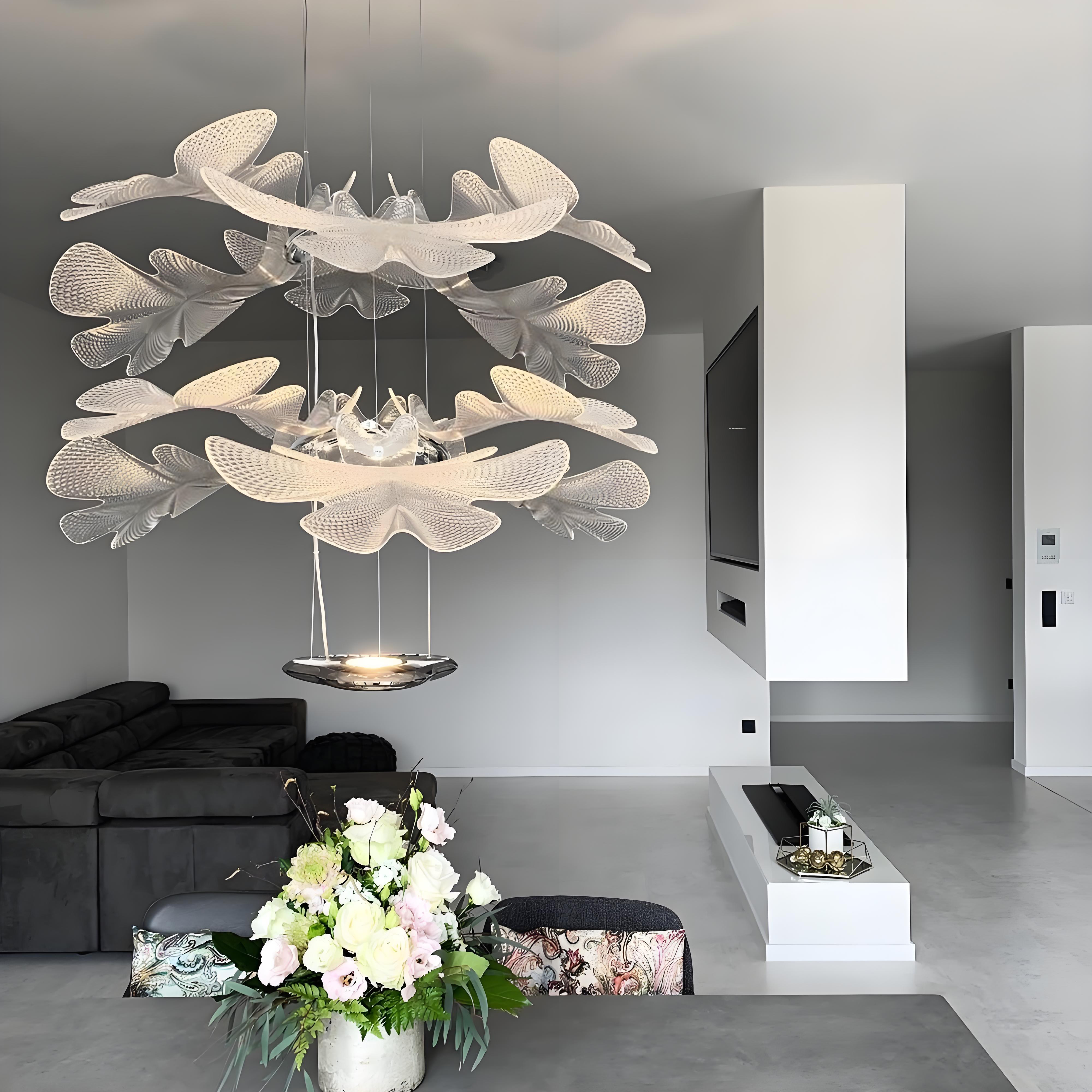 意大利设计师款简约轻奢客厅吊灯悬浮花瓣吊灯餐厅卧室吊灯