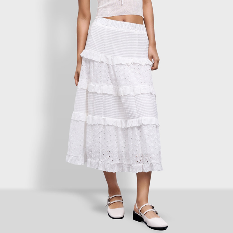 BF半身裙女2025新款纯色钩花镂空蛋糕裙A字长裙今年流行爆款半裙