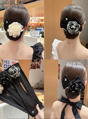 爆款布艺大花朵扭扭盘发器懒人盘发神器山茶花丸子头蝴蝶结发夹