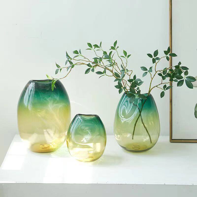 简约原色花瓶透明圆形大口水养鲜花插花现代轻奢客厅餐桌玻璃摆件