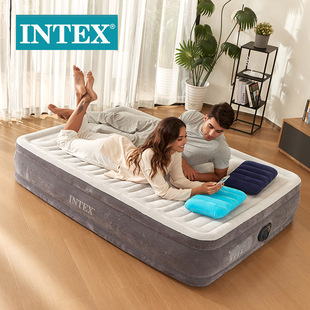 INTEX67768豪华灰白双层双人线拉空气床内置电泵植绒充气床批发