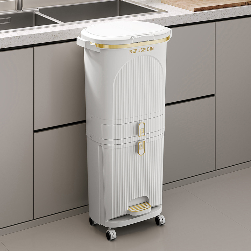 厨房垃圾桶按压带盖防臭多功能干湿垃圾箱日式家用客厅夹缝收纳桶