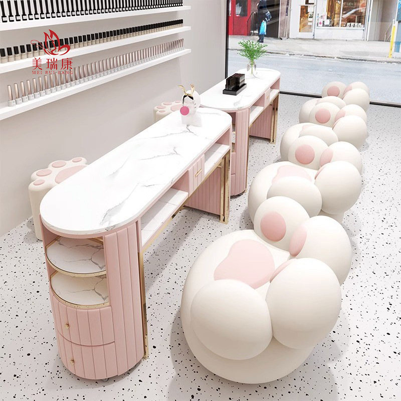 北欧岩板美甲桌椅套装经济型
