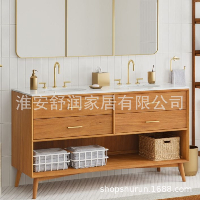 北欧浴室陶瓷一体盆浴室柜组合日式卫生间洗手台清洁用品抽屉收纳