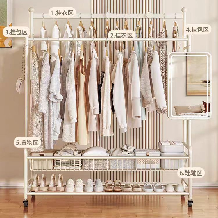 衣架简约家用卧室双杆挂衣架直播间展示架可移动大容量储物衣帽架