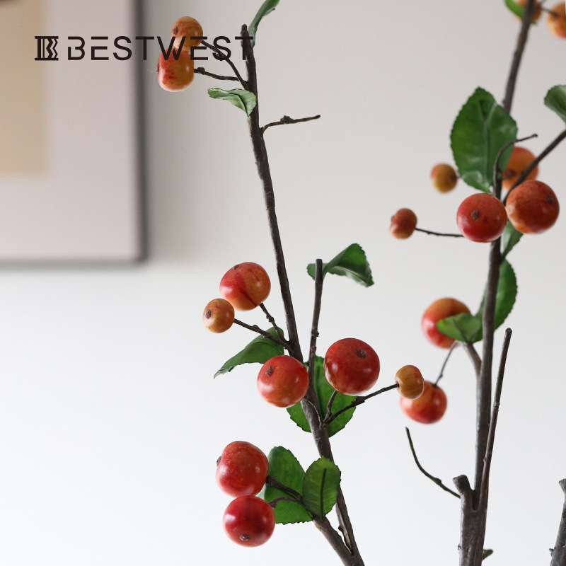 Best west 海棠果仿真花假花高级仿生花艺摆件轻奢高端餐桌装饰品
