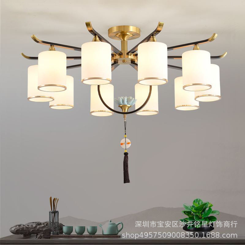 全铜新中式吊灯客厅灯简约现代卧室灯高档大气中国风餐厅吸顶灯具