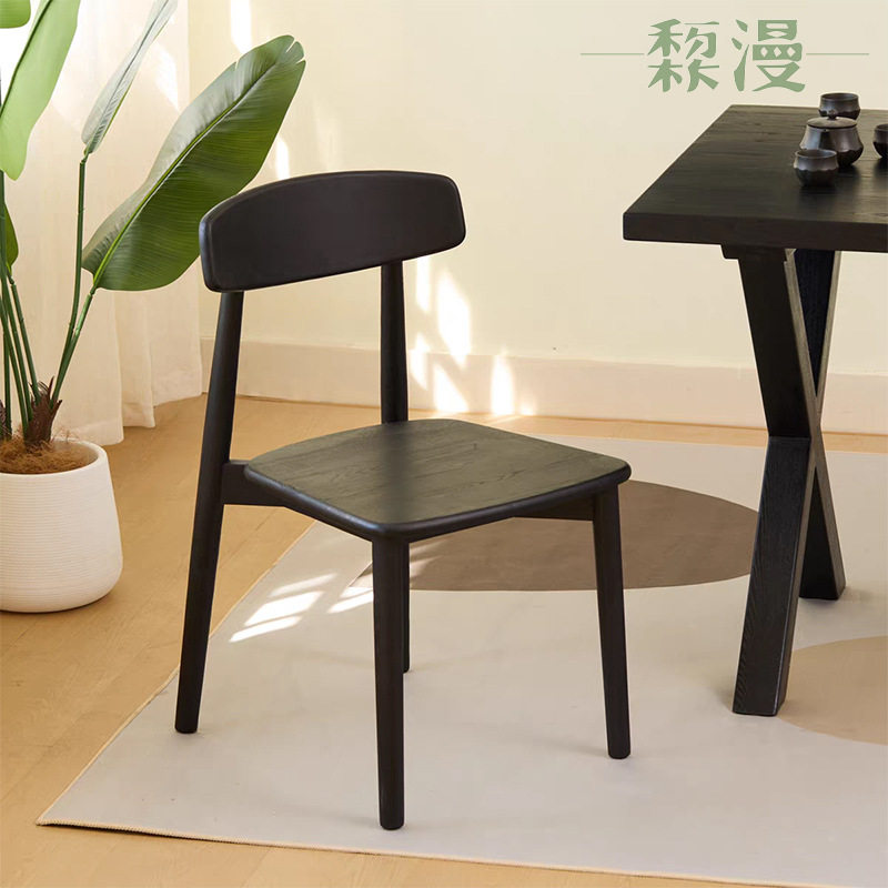 奶油风简约橡木实木餐椅