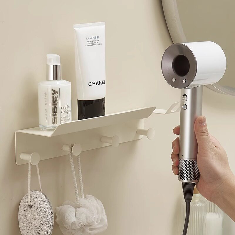 奶白色不锈钢吹风机置物架免打孔卫生间电吹风挂架吹风筒收纳架