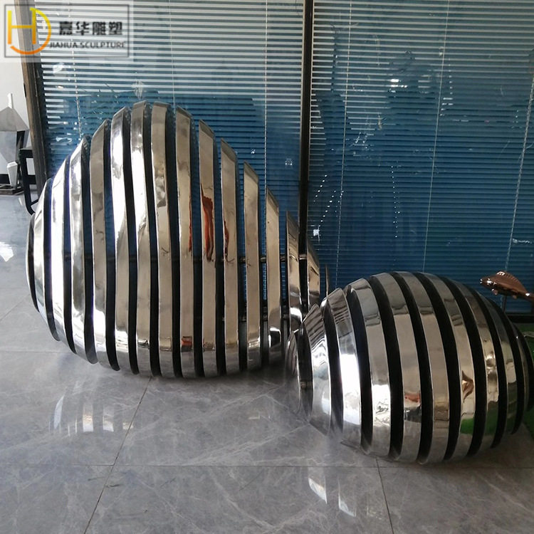 不锈钢创意切片石头雕塑金属镜面抽象鹅卵石户外水滴浪花水池摆件