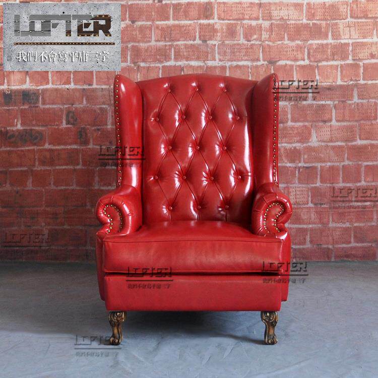 美式乡村老虎椅LOFT工业风皮艺拉扣沙发椅酒店客厅欧式单人沙发椅