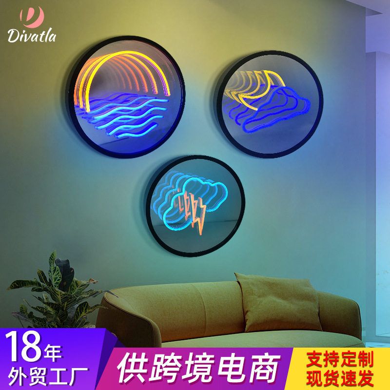 跨境千层镜3D造型灯铝合金灯箱led装饰霓虹灯氛围灯广告灯牌定做