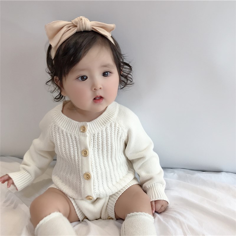 婴儿毛衣哈衣秋装女韩版宝宝针织毛线衫包屁衣洋气百X日服长袖爬