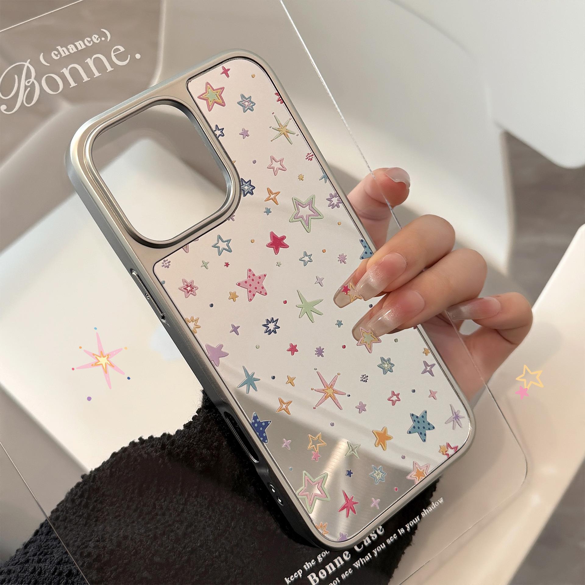多巴胺星星适用16苹果15promax手机壳iphone14镜面13电镀15甜酷硬