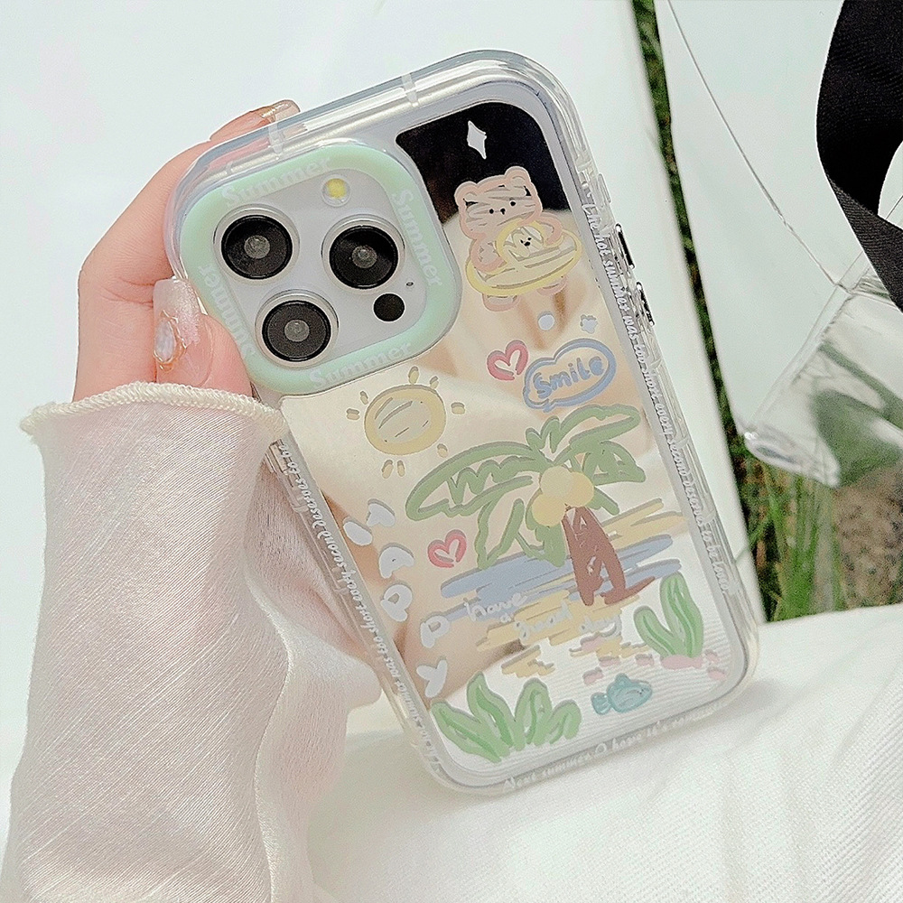 ins夏日椰树海滩适用16Pro Max苹果15手机壳iPhone12清新13镜面11