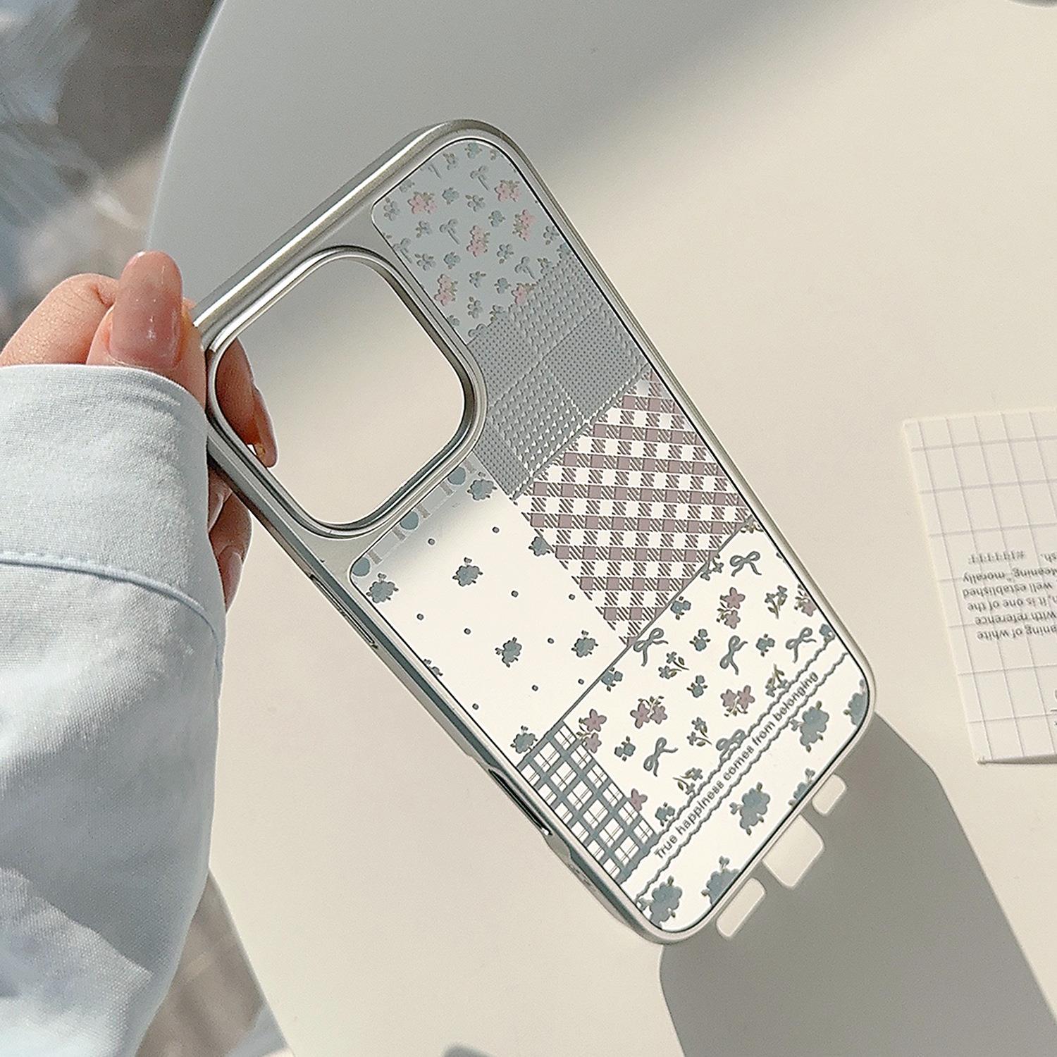 小清新适用苹果16promax手机壳iphone15镜面蕾丝花朵14防摔13清新