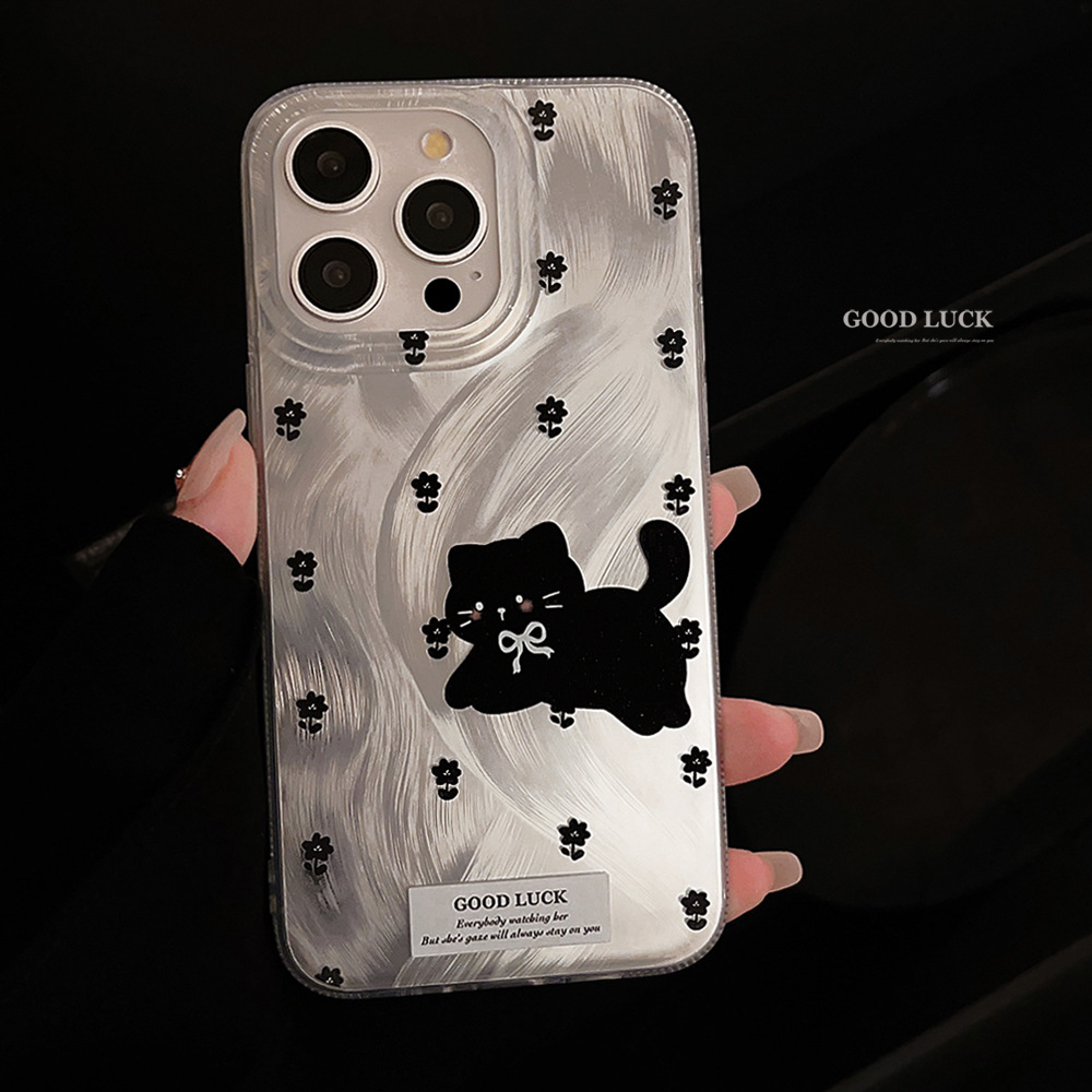 ins郁金香猫咪手机壳适用14苹果15pro max羽纱iphone13甜酷16镭射