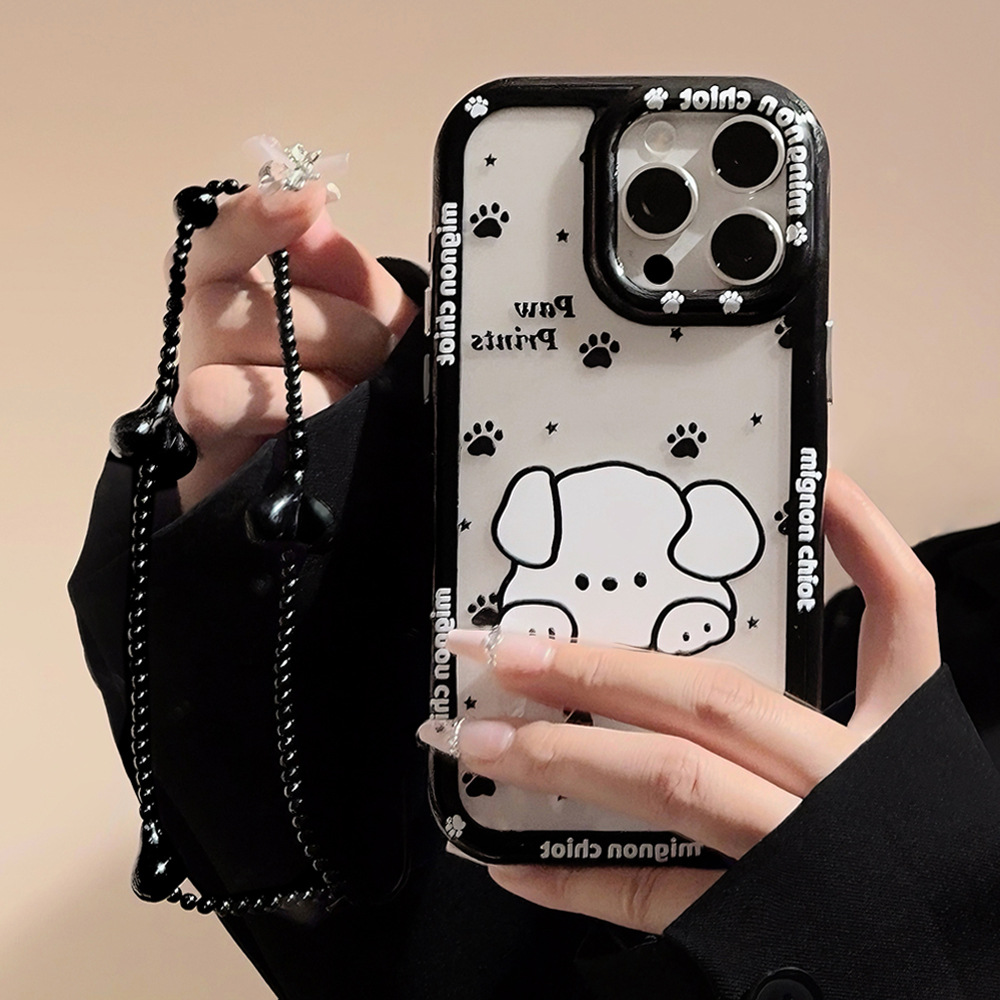 韩系适用14ProMax手机壳简约小狗iPhone16亚克力15苹果11硬12挂绳