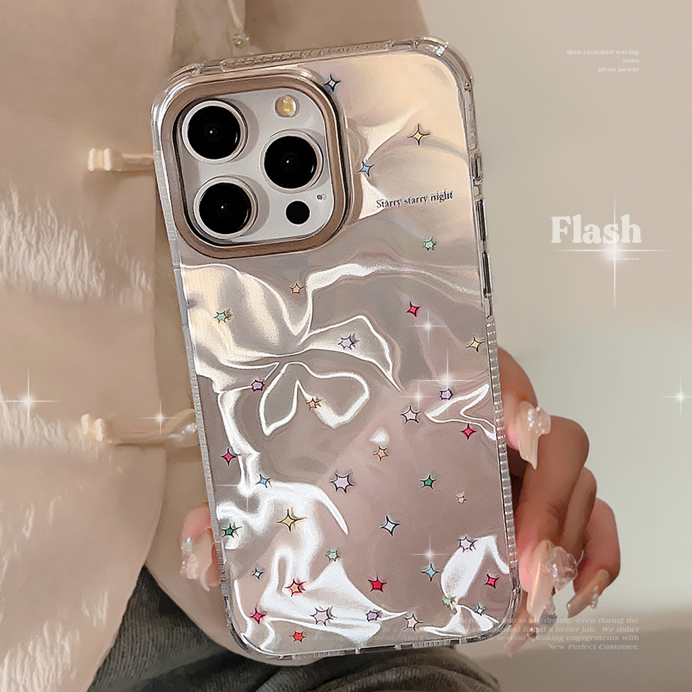 韩系星星水波纹iphone16手机壳苹果14promax高级13电镀12适用甜酷