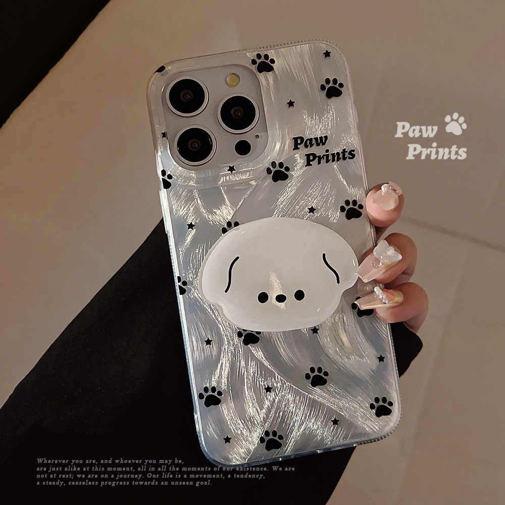 简约ins小狗支架适用iphone14手机壳苹果15promax羽纱16防摔12硬