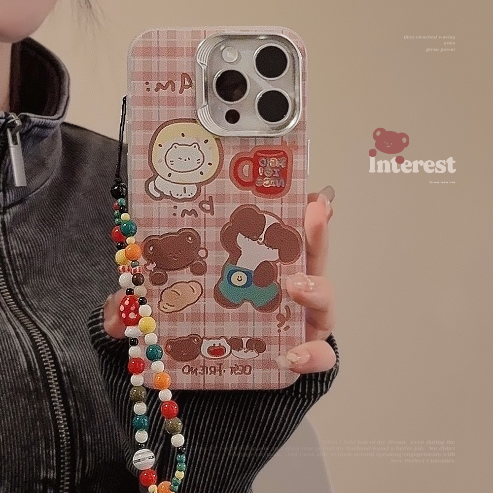可爱格子小动物适用苹果14Promax手机壳iphone15镭射16彩链13硬11