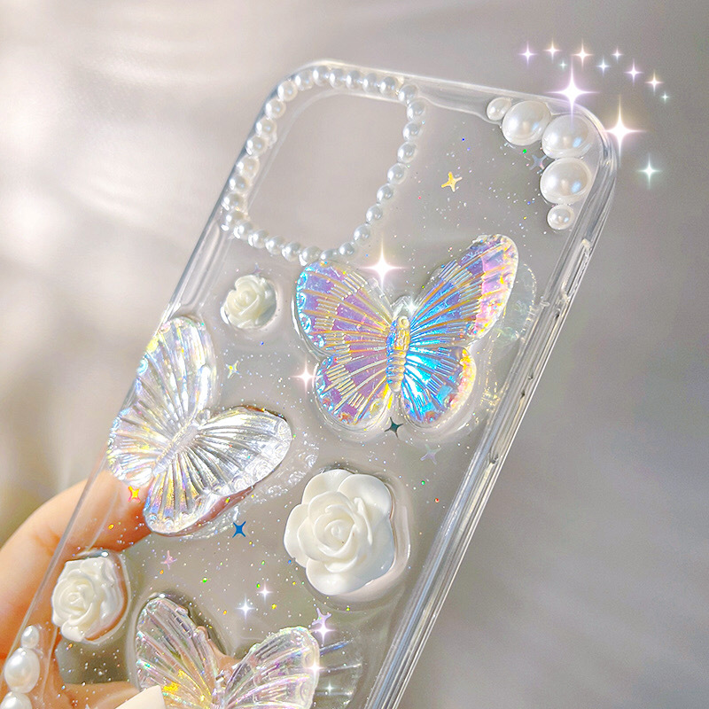 法式复古立体蝴蝶iPhone14手机壳13苹果16ProMax滴胶11闪粉15适用