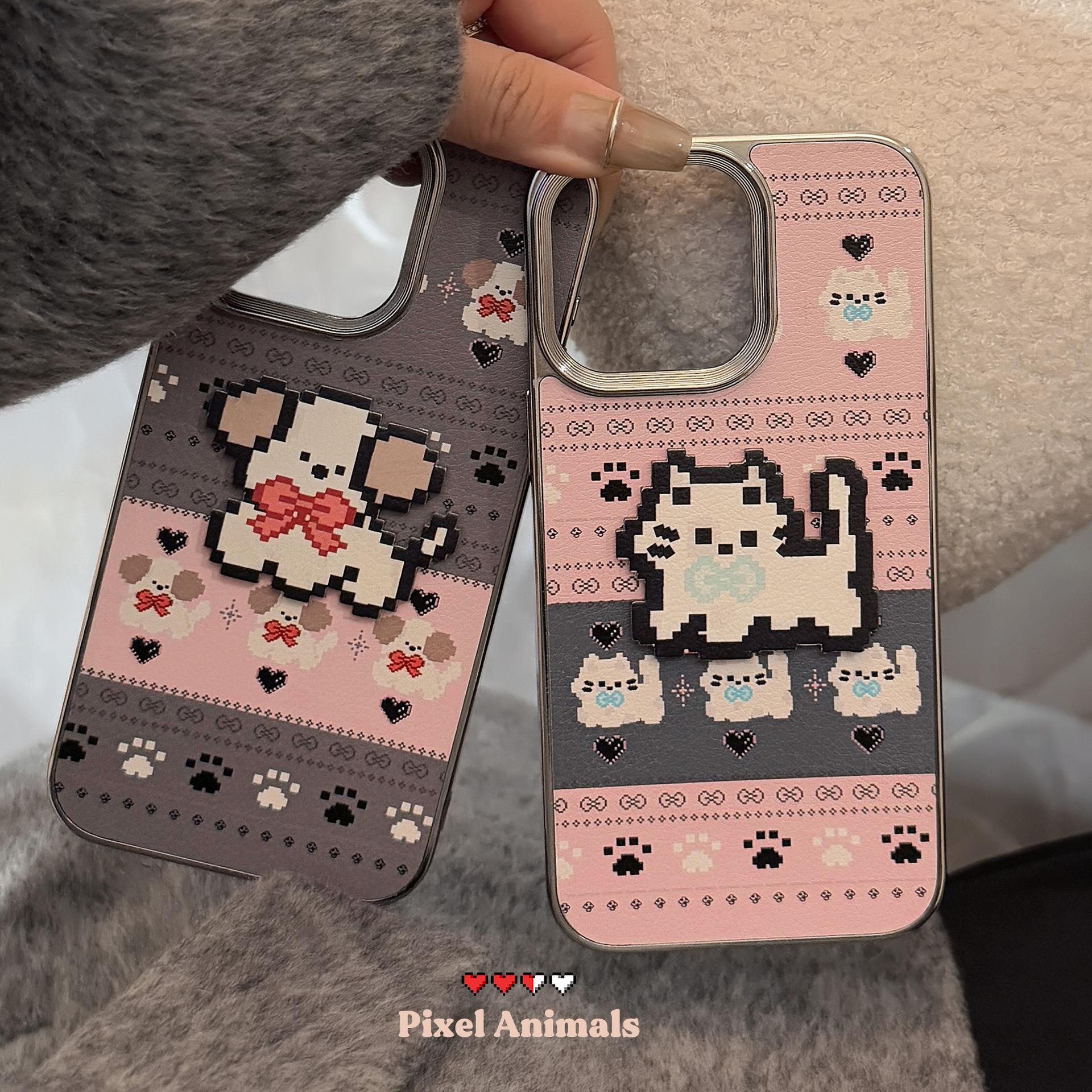 费尔岛卡通苹果16手机壳14promax皮质15适用iPhone13电镀硬11情侣