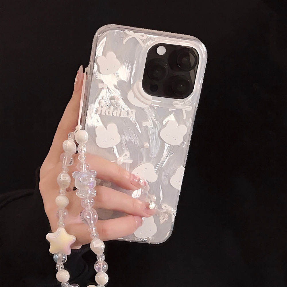 简约可爱小兔蝴蝶结适用苹果15promax手机壳iphone14轻奢16珍珠12