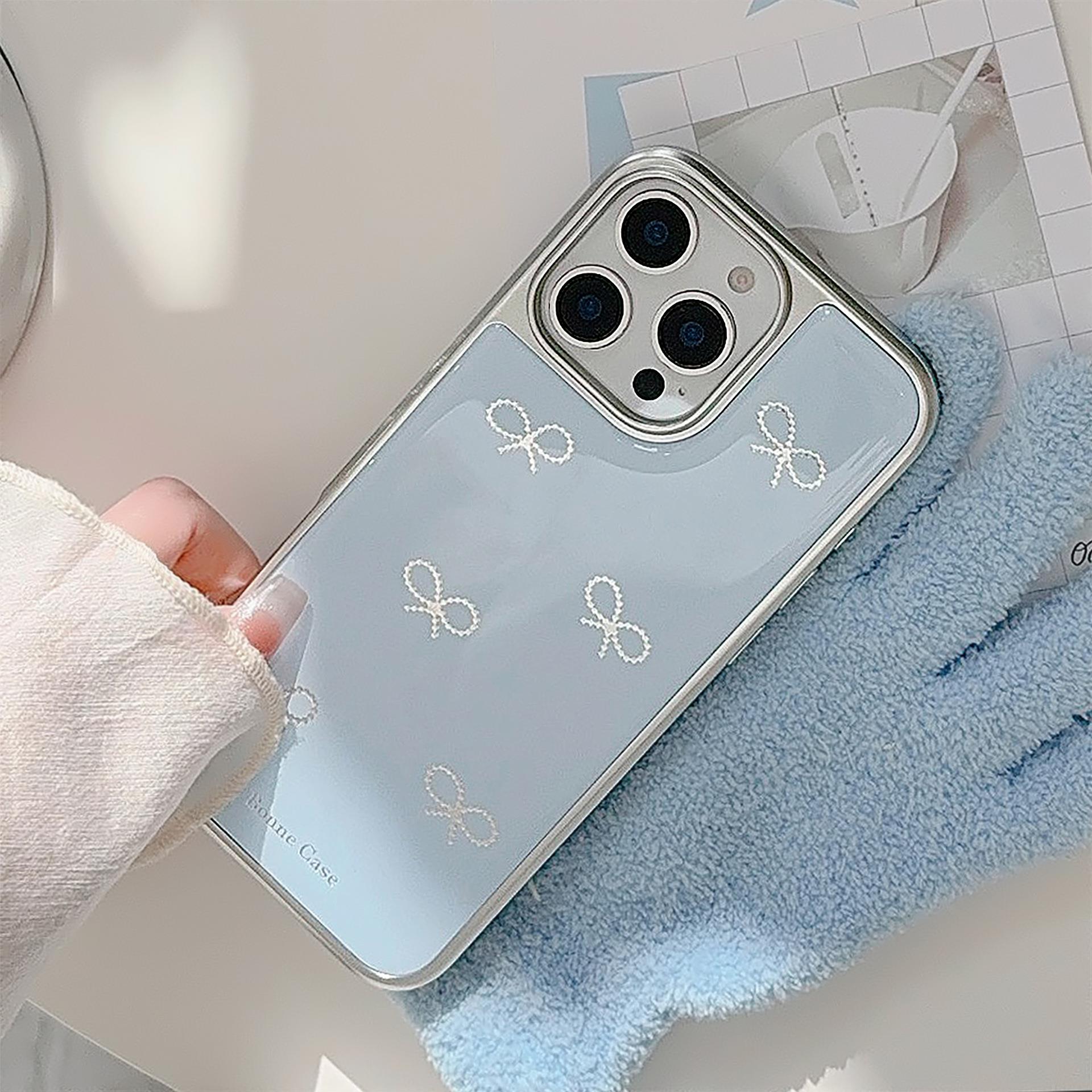 鎏金ins蓝蝴蝶结16pro max手机壳iphone15滴胶14适用华为P70pro硬
