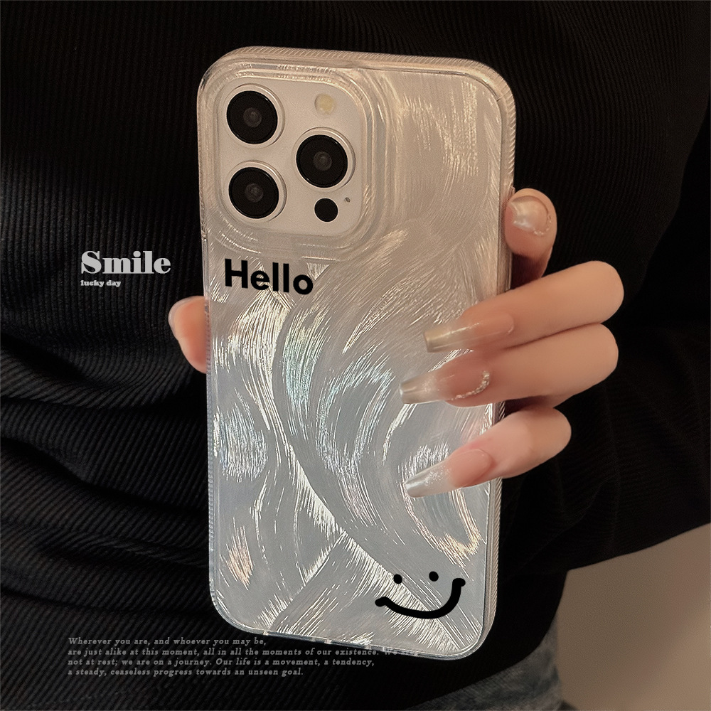 小众ins英文笑脸适用14苹果15pro max手机壳iphone13羽纱12简约16