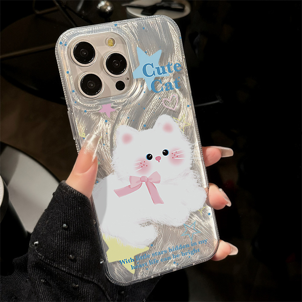 甜美可爱蝴蝶结猫咪适用14苹果15promax原创iphone16手机壳12羽纱