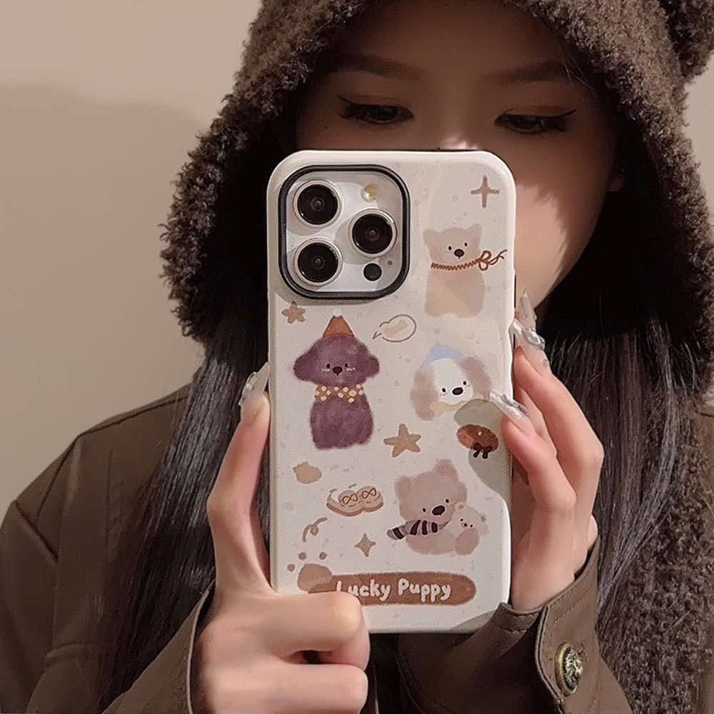 油画狗狗iPhone15苹果手机壳14promax适用13小众卡通12菲林11硬16