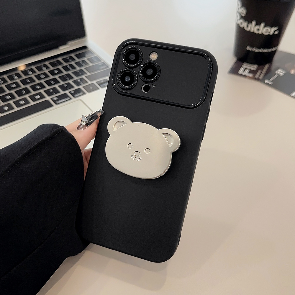 金属小熊支架适用13ProMax苹果手机壳iphone15卡通14全包16软华为