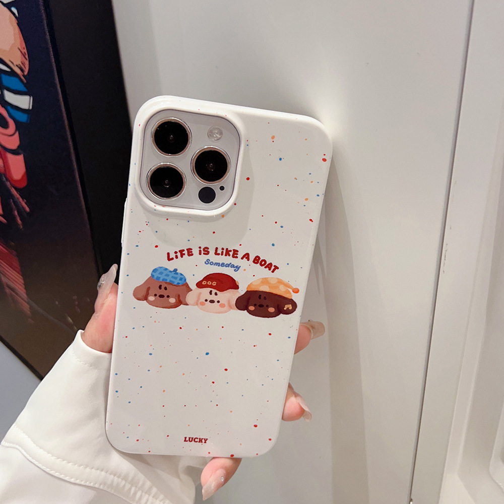 适用iphone15手机壳苹果16彩色涂鸦小狗14promax菲林12原创卡通11