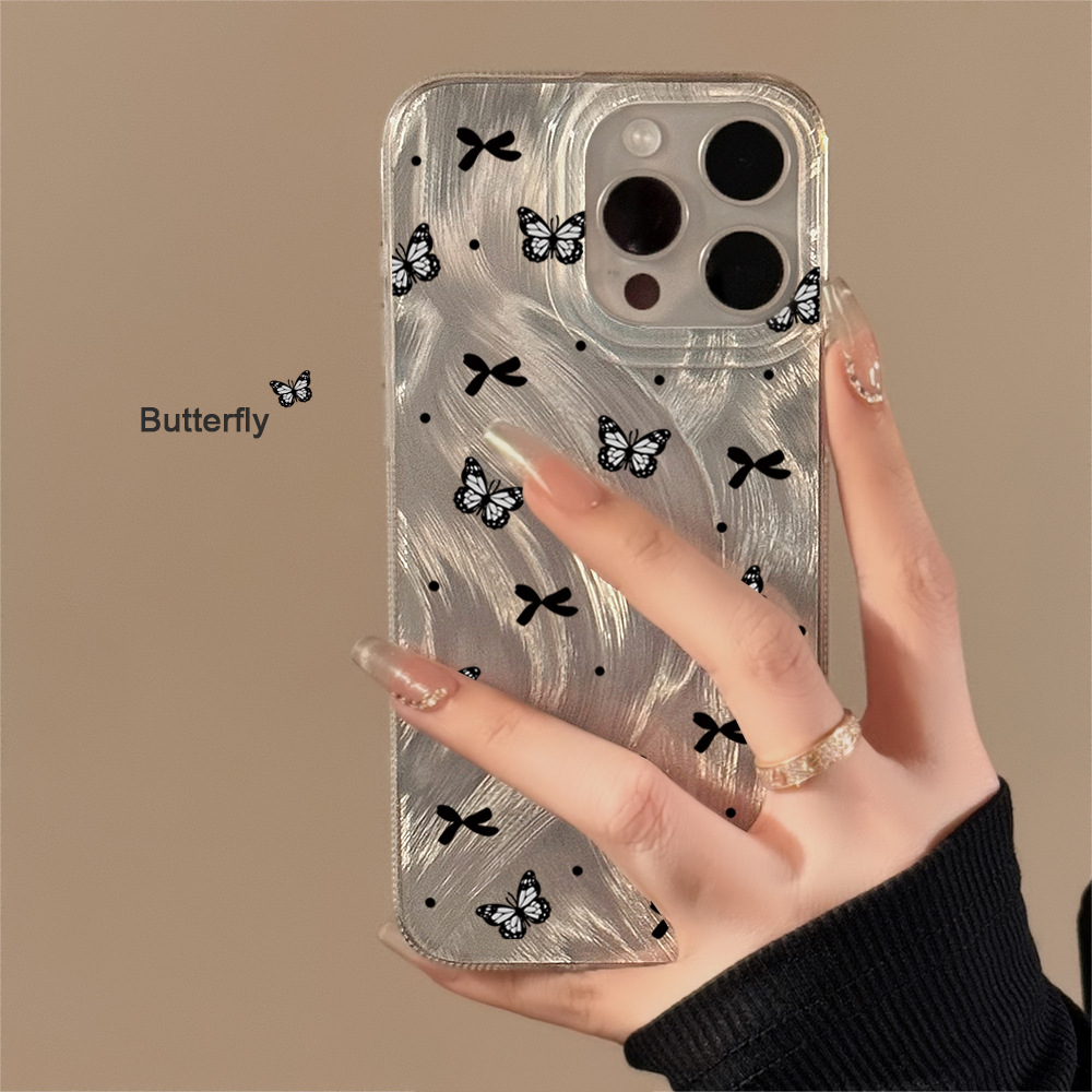 清冷感黑色蝴蝶手机壳适用苹果15promax高级iphone13防摔16羽纱14