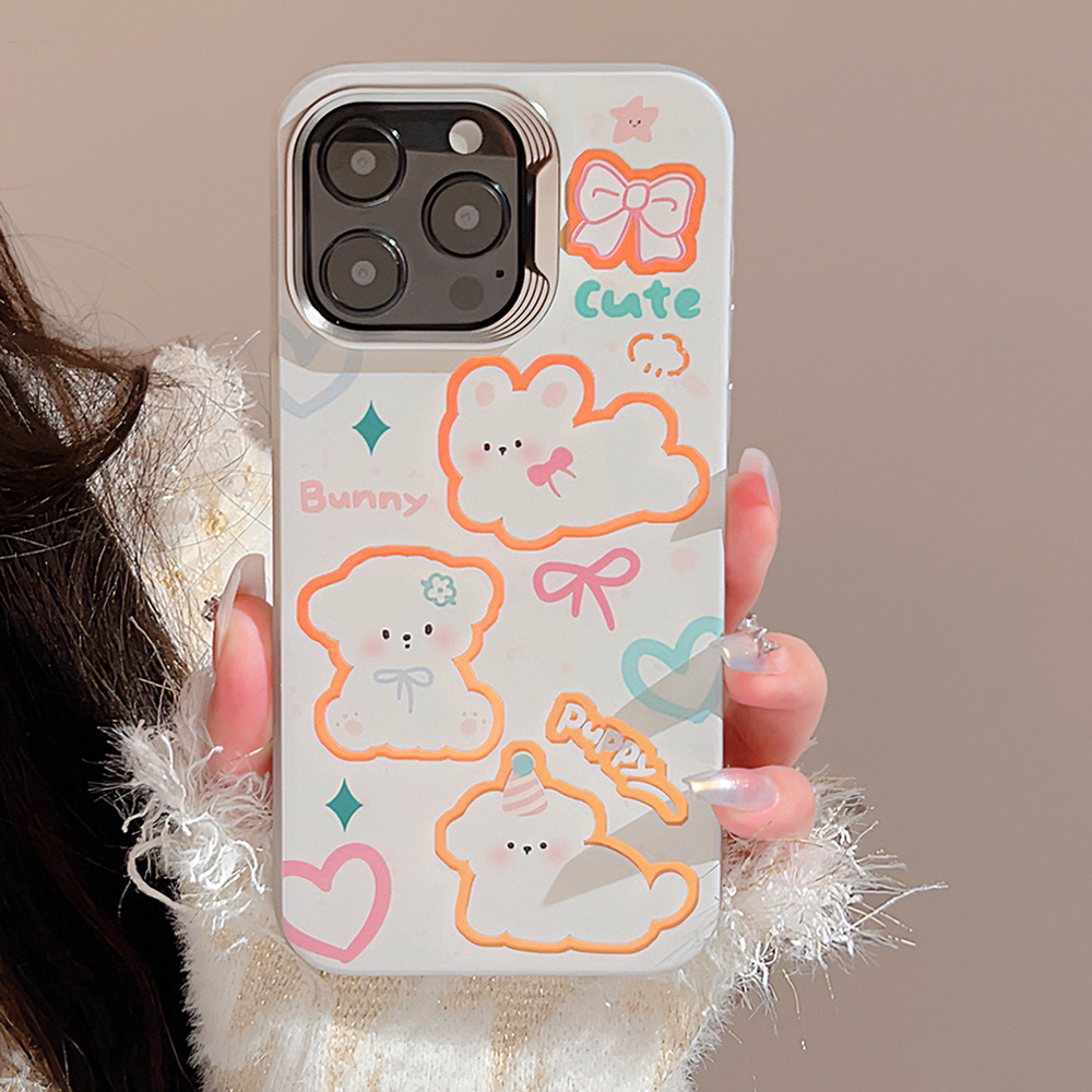 适用iphone15promax手机壳苹果14蝴蝶结小狗11清新手链16镭射plus