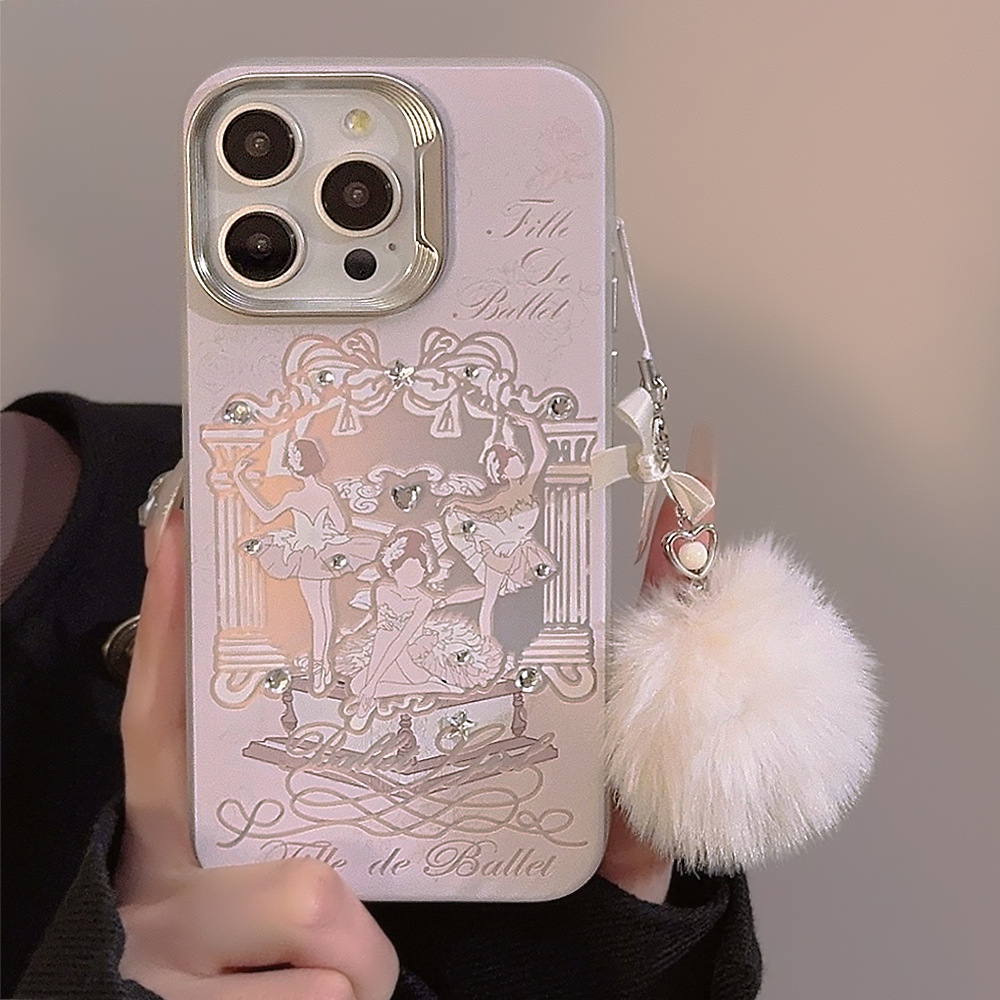 芭蕾舞少女iphone15适用14Promax手机壳12苹果13镭射16毛球绳14硬