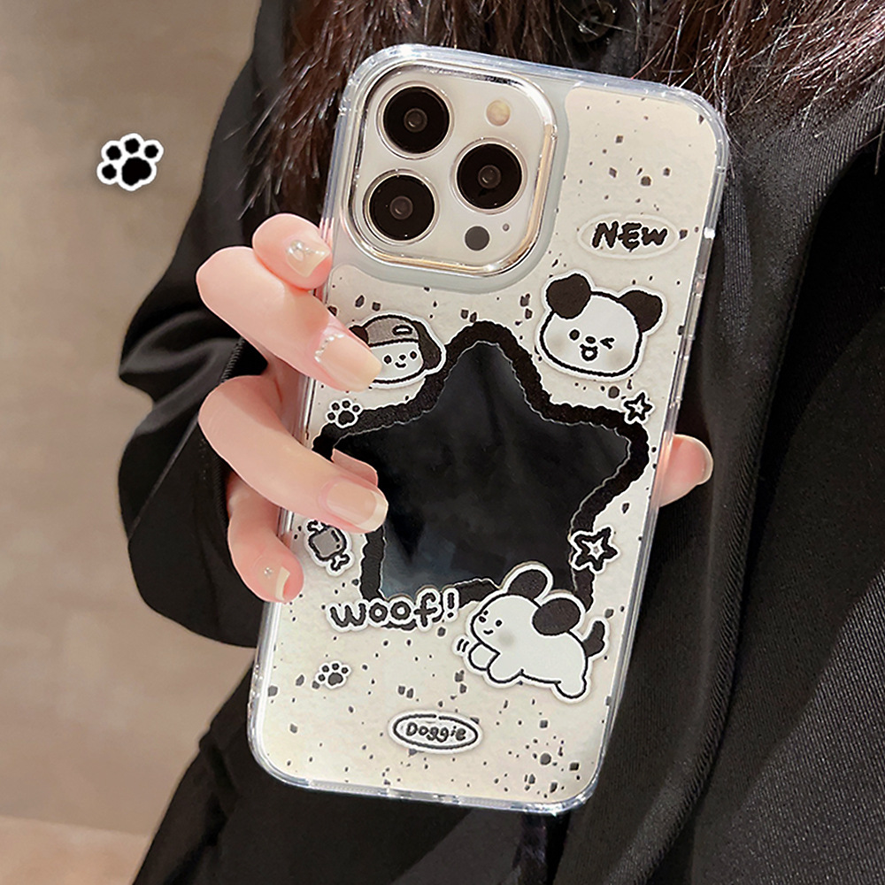 适用iphone14泼墨趣味小狗16promax苹果15手机壳12电镀镜面11原创