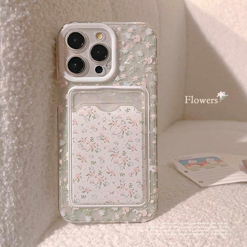小碎花贝壳纹适用iphone14promax手机壳13苹果15卡包11透明16文艺